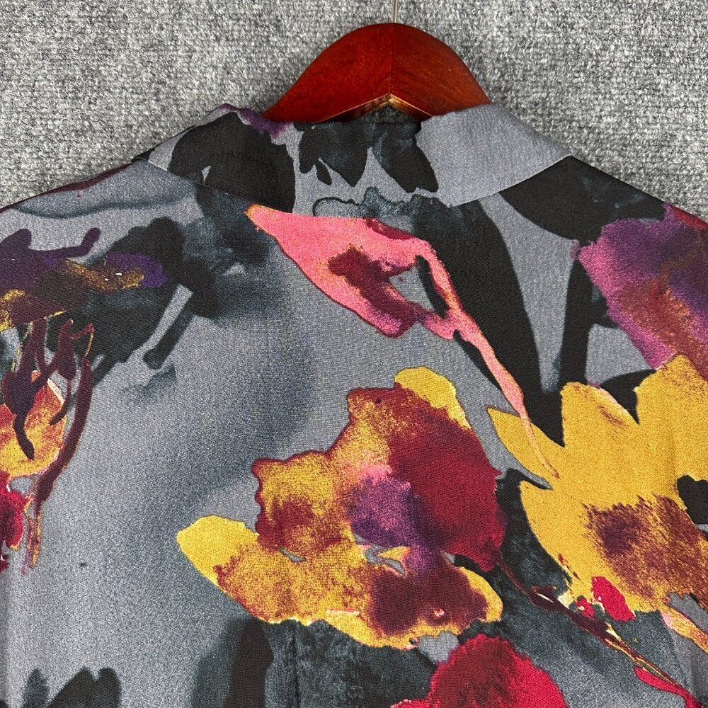 Habitat Top Womens Small Blouse Abstract Floral Print Long Sleeve Curved Hem - Picture 8 of 8